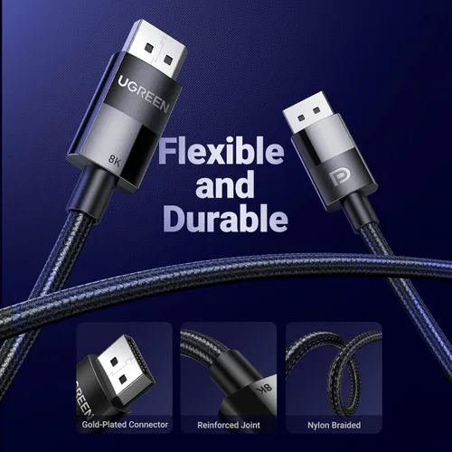 Vista 8 de UGREEN Cable DisplayPort 8K, DP 1.4 Cable DisplayPort compatible con 8K@60Hz, 4K@240Hz, FreeSync, G-Sync, HDR, 32.4Gbps para HDTVs, pantallas