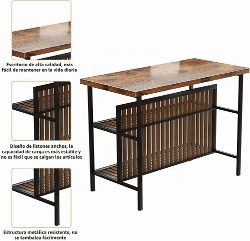 Vista 5 de Recaceik Juego de pub de 3 piezas, 2 taburetes de bar rectangulares, juego de 2 mesas de comedor de madera, mesa moderna de altura de mostrador