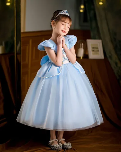 Vista 6 de Hulaha Disfraz de princesa para niñas, disfraz de cosplay de Halloween para Cenicienta, 6-7 años
