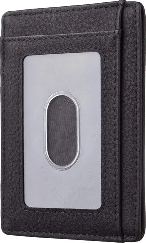 Vista 3 de Travelambo - Cartera de piel minimalista con bolsillo frontal tamaño mediano cartela delgada RFID dispositivos de identificación por radiofrecuencia