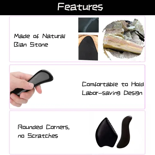 Vista 5 de Herramienta de masaje facial corporal Gua Sha grande con 2 piedras calientes para masaje, masajeador de tejido cicatricial Bian, herramientas