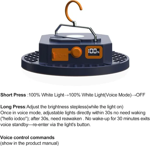 Vista 4 de 10000mAh recargable 4000LM luz de camping con control de voz
