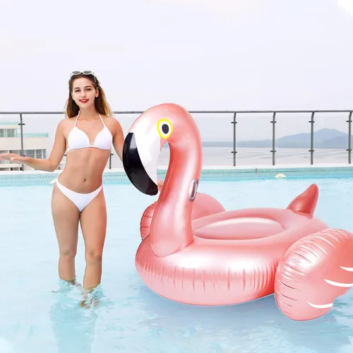 Vista 6 de Flotador inflable gigante de flamenco para piscina, flotador de piscina con válvulas rápidas, balsa flotante de natación, sala de estar, decoración