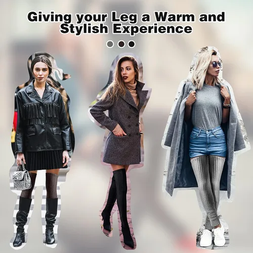 Vista 7 de SATINIOR 3 pares de calcetines de punto grueso de invierno extra largos para mujer, calentadores de pierna alta por encima de la rodilla, calcetines