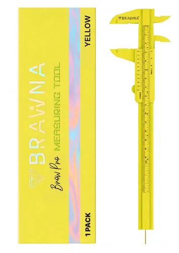 Vista 9 de BRAWNA Brow Pro Herramienta de medición – Regla de cejas de doble escala para microblading, cejas y maquilladores – Regla de pinza de cejas de Dorado