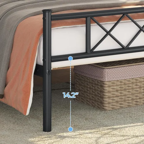 Vista 7 de Yaheetech Base de cama de plataforma metálica tamaño Twin con cabecero y piecero simples, base de colchón para almacenamiento debajo de la cama
