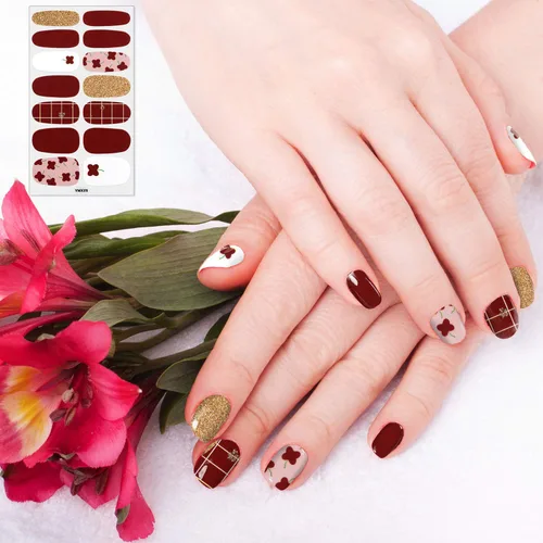 Vista 5 de Maitys 224 piezas de 16 hojas de calcomanías de uñas de envoltura completa, rayas de esmalte autoadhesivas con lima con kit de manicura