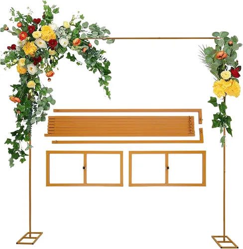 Vista 8 de Soporte cuadrado de metal para arco de boda con bases, 6.5 pies de fácil montaje, arco de jardín cuadrado de metal para bodas, bar, mitzvá, fiesta