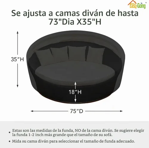 Vista 2 de Easy-Going Funda para día de patio resistente de 600D para exteriores, redonda de 75 pulgadas, con resistencia a rayos UV, funda para sofá de patio