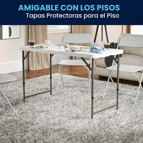Vista 7 de Flash Furniture Mesa rectangular de plástico plegable de 4 pies con patas ajustables y asa de transporte, mesa de banquete portátil biplegable