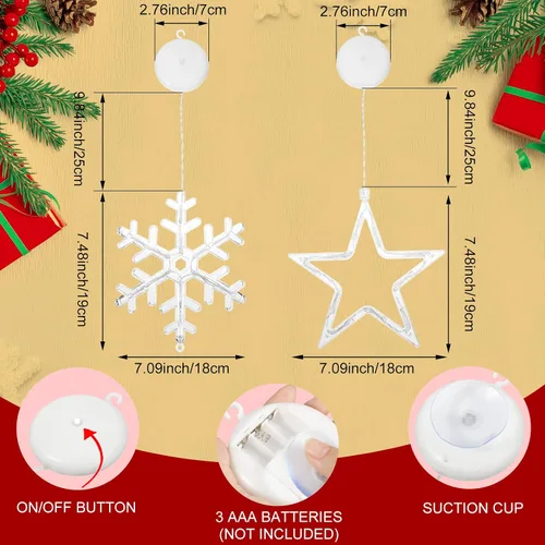 Vista 6 de 5 Piezas Luces Navideñas para Ventana Decoraciones Letrero Iluminado de Navidad Blanco Cálido Funciona con Pilas Telón de Fondo Luces de Cadena