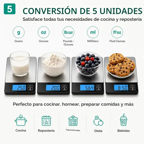 Vista 7 de URAMAZ Básculas inteligentes para alimentos de cocina, báscula digital de alimentos de acero inoxidable en gramos y onzas con aplicación de Multi