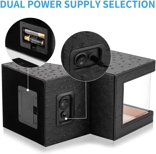Vista 5 de Enrollador automático de un solo reloj con motor Mabuchi japonés silencioso, adaptador de CA o funciona con pilas (batería no incluida), Reloj Winder