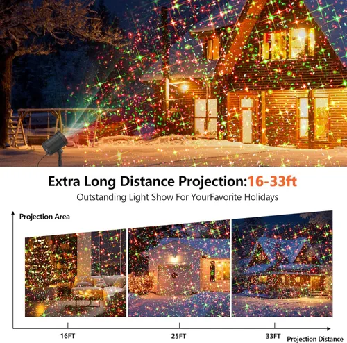 Vista 9 de Proyector de luces de Navidad para exteriores, luz de proyección de estrellas rojas y verdes de BLOFUN con 3 modos de iluminación, control remoto