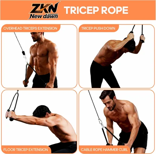 Vista 6 de Cuerda de tríceps con asas ergonómicas, cuerda de tríceps para sistema de poleas de máquina de cable, accesorios de gimnasio en casa