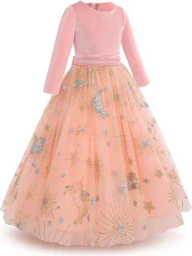Vista 2 de Vestido de terciopelo de invierno para niñas, vestido de fiesta de Navidad, vestido de baile de manga larga, vestidos de noche de boda para niños