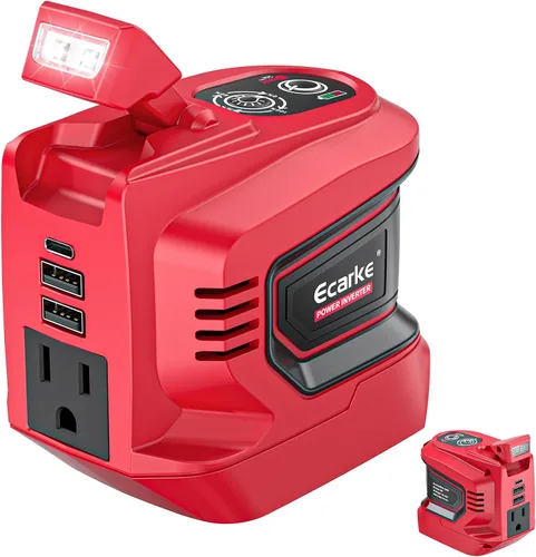 Vista 15 de Ecarke Inversor de corriente para batería Makita de 18 V: convertidor de 200 W de CC (18 V) a CA (110 V~120 V), toma de corriente con 2 puertos USB