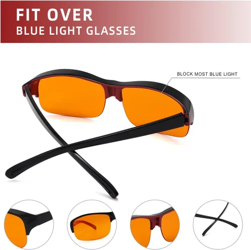 Vista 5 de Eyekepper 100% Anti-Luz Azul Gafas Fitover con Bloqueo de Luz Azul para Usar Sobre Lentes de Computadora con Lente Ámbar