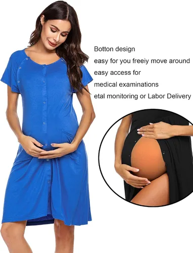Vista 2 de Ekouaer Vestido de lactancia 3 en 1, camisón de maternidad, parto y lactancia materna con botón