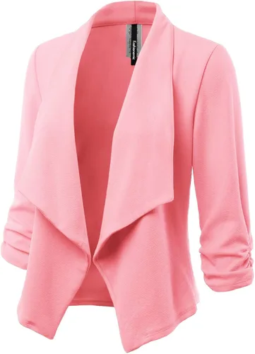 Vista 2 de FASHIONOLIC - Chaqueta de manga 34 recogida, blazer abierto para mujer (hecho en Estados Unidos)