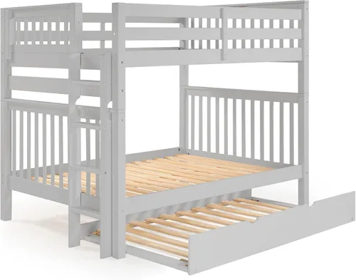 Vista 5 de Bedz King Literas de tamaño matrimonial sobre Full Mission Style con escalera final y cama nido individual, gris