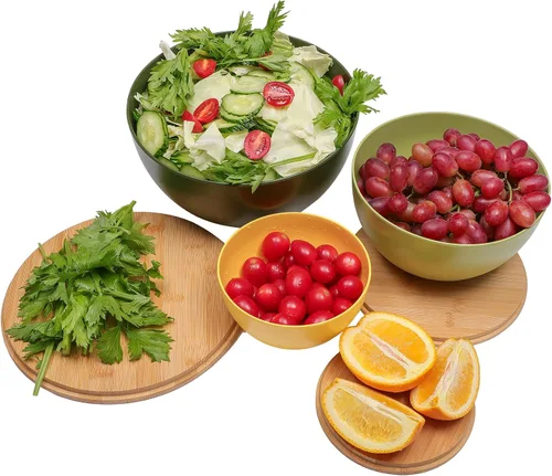 Vista 6 de ECOWAY Juego de 3 cuencos de ensalada con tapas de bambú, juego de tazones de mezcla, cuencos anidables para almacenamiento de ahorro de espacio 3