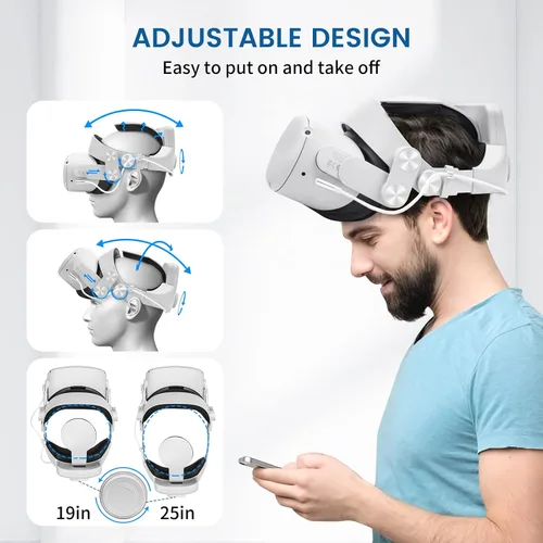 Vista 5 de Head Strap with Battery for Quest 2M3 Pro Adjustable Elite Strap with 8000mAh Battery PackExtend Playtime Fast Charging Balance Weight Design