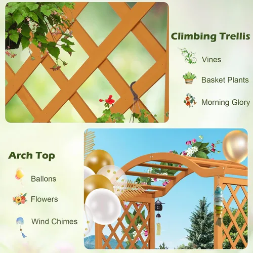 Vista 4 de Giantex Pérgola de Jardín con Maceta, Arco de Plantador de Madera con Enrejado, Arco Exterior para Plantas Trepadoras, Vegetales, Hierbas, Blanco