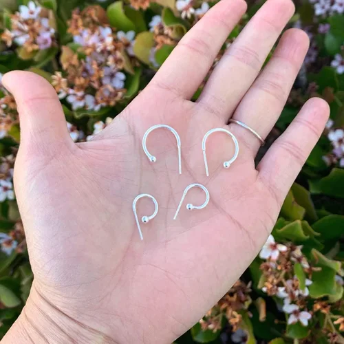 Vista 2 de Adabele Authentic Sterling Silver Half Round C Hoop Huggie Earrings 10mm 15mm 20mm 3mm Ball Hypoallergenic Nickel Free Jewelry Women Birthday Gift