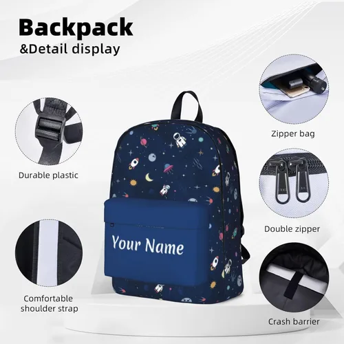 Vista 3 de Mochila personalizada para niñas y niños, mochilas personalizadas con nombre para niños, mochilas escolares personalizadas para picnic, Espacio