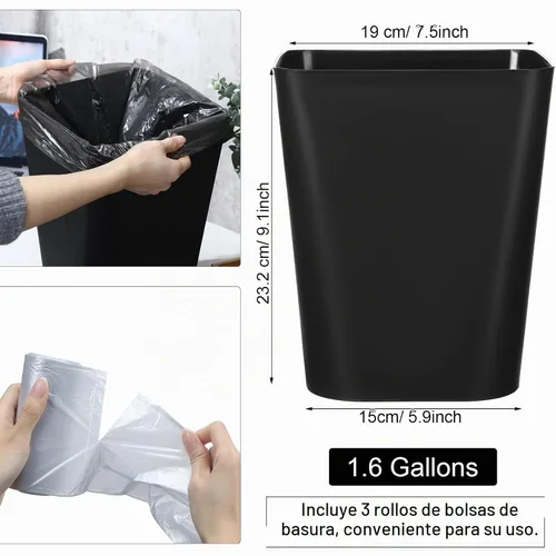 Vista 2 de Eccliy - 6 botes de basura de plástico con 3 rollos de bolsas de basura