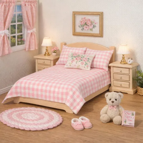 Vista 2 de Mesitas de noche de madera para casa de muñecas, juego de 2 mini mesitas de noche, muebles a escala 1:12 para dormitorios de casa de muñecas