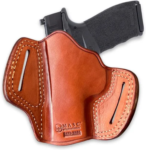 Vista 4 de Premium The Ultimate - Funda de piel para cinturón OWB para panqueques, parte superior abierta, se adapta a Hellcat Pro Compact de 3.7 pulgadas.