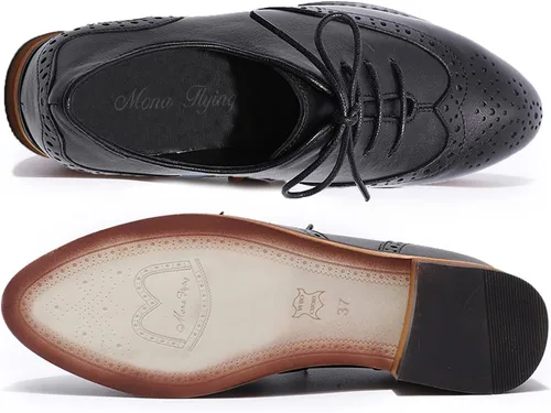Vista 4 de Mona flying Zapatos de cuero perforados con cordones Oxfords Brogue Wingtip Derby para mujer