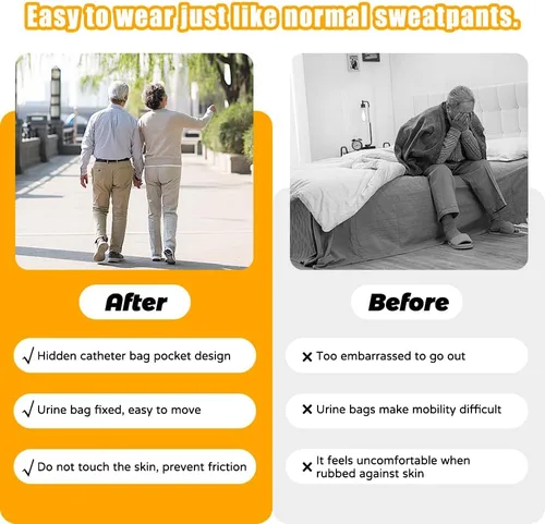 Vista 5 de Pantalones con bolsa de orina para ancianos, hombres y mujeres, pantalones para el cuidado de la incontinencia, pantalones con 2 bolsillos