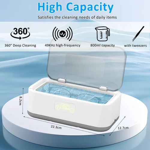 Vista 6 de Limpiador ultrasónico de joyas, máquina ultrasónica de 49 KHz, máquina de limpieza ultrasónica de 27.1 fl oz con 5 modos de temporizador, limpiador