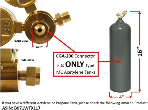 Vista 2 de SÜA - Medidores de gas de soldadura con regulador de acetileno - CGA-200 - Conector trasero - Serie LDB - Revise todas las imágenes y lea