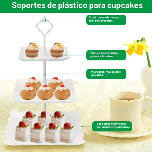 Vista 6 de Coitak Soporte para cupcakes de 3 niveles, bandeja escalonada de plástico