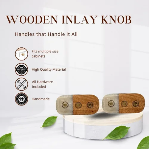 Vista 5 de Perilla Home Juego de 6 pomos de puerta de madera - Pomos decorativos ovalados con incrustación para puerta con mango, elegante adición