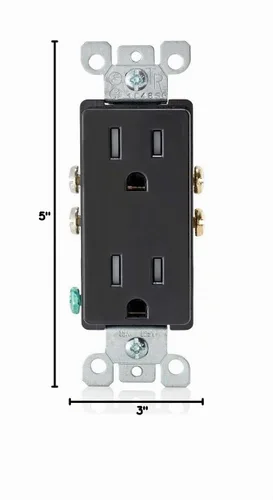 Vista 4 de Leviton 15 Amp Decora Receptáculo de pared doble resistente a manipulaciones, T5325-E, Negro
