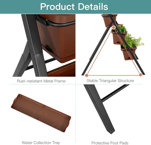 Vista 8 de S AFSTAR Macetero vertical de 5 niveles, cama de jardín elevada de 5 capas con 5 jardineras desmontables y marco de metal, contenedores elevados