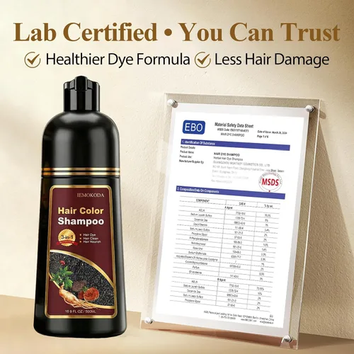 Vista 6 de Natural Black Hair Dye Shampoo 3 in 1 for Gray Hair, Instant & Long-lasting Natural Hair Color Shampoo for Women & Men, Root Touch Up, Champu