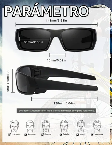 Vista 4 de Gafas de sol polarizadas para hombre y mujer, estilo retro, deportivo, rectangular, envolvente, vintage, protector de disparo Negro - Negro
