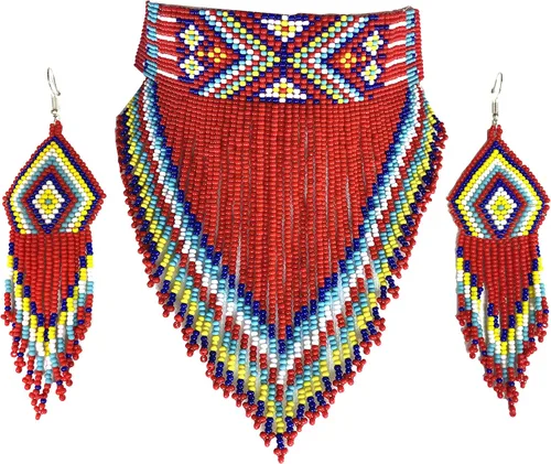Vista 10 de Collar de Gargantilla de Estilo Nativo con Cuentas de Semillas Trenzadas Azul