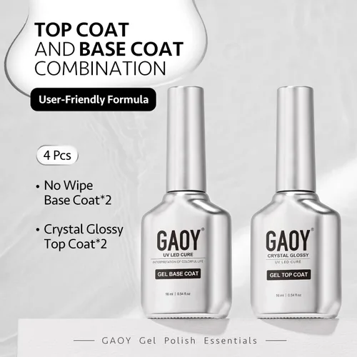 Vista 6 de GAOY 16ml 4 Piezas Juego de Capa Superior de Gel Brillante y Capa Base, Sin Limpieza, Combinación para Esmalte de Uñas con Curación UV