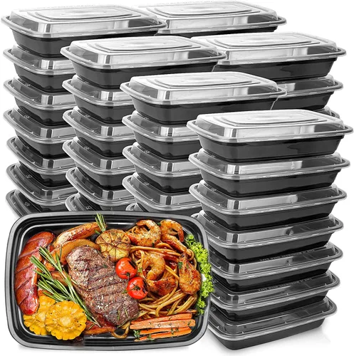 Vista 10 de Paquete de 50 recipientes de preparación de comidas, recipientes de alimentos reutilizables para microondas de 26 onzas con tapas para preparación