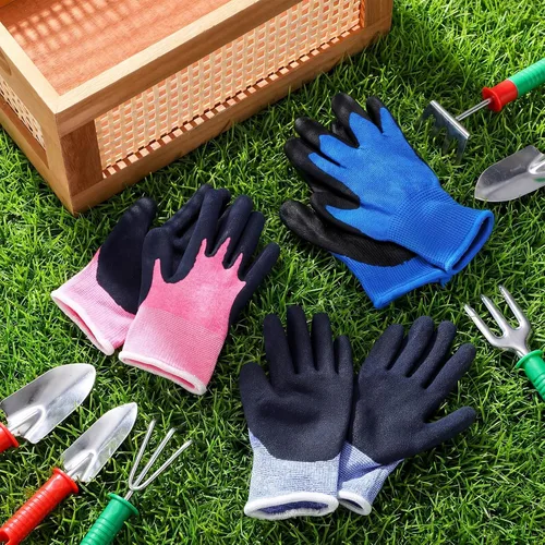 Vista 6 de Jeyiour Guantes de jardinería para niños, guantes de trabajo antideslizantes para niños, guantes de seguridad suave con revestimiento de goma