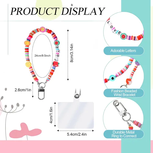 Vista 2 de LEIFIDE Correa de muñeca con cuentas para teléfono, correa de muñeca con cuentas de frutas, correas de muñeca Kawaii, pulsera desmontable