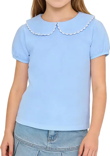 Vista 10 de LYSMuch Camisa básica de manga corta con cuello Peter Pan para niñas de 2 a 5 años, color liso