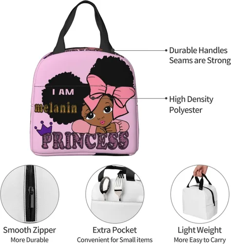 Vista 6 de MZNSDC Conjunto de mochila afroamericana para niña negra, bolsa escolar Afro Girl, caja de almuerzo, estuche de lápices rosa para niñas-F